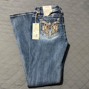 Miss Me Blue Boot Cut Jeans with Embellished Pockets